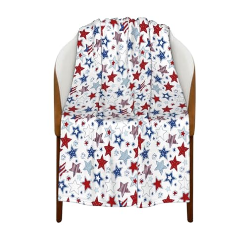 Patriotic Throw Blanket - 4th of July Memorial Day Independence Day American Flag Stars & Stripes Blankets - Red White Blue Plush Flannel USA Throw for Kids Boys Girls Couch Sofa Bed 40x50 Inches