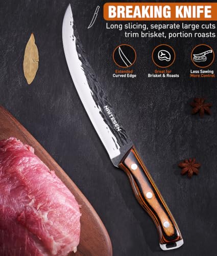 Naitesen 4PCS Hand Forged Butcher Knife Set with Heavy Duty Meat Cleaver and Slicing Knives