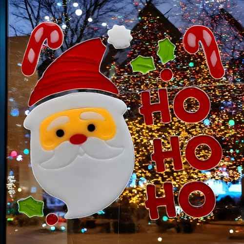 Gift&Fun Christmas Gel Window Clings,6 Pieces Set, Holiday Decorative Stickers with Santa, Snowman, Tree Designs, 7.9x7.9Inch (Christmas Window Gel Cling Snowman 6 Sheets)