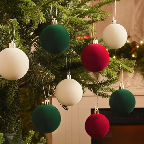 50 Pcs Velvet Christmas Ornaments Balls - Burgundy Green Beige 2.36in - MecTo