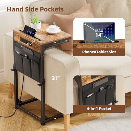 Adjustable C-Shaped Side Table with Charging Station and Storage Bag
