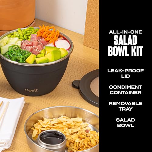 S'well Stainless Steel Salad Bowl Kit 64 oz Onyx - Leakproof, Reusable