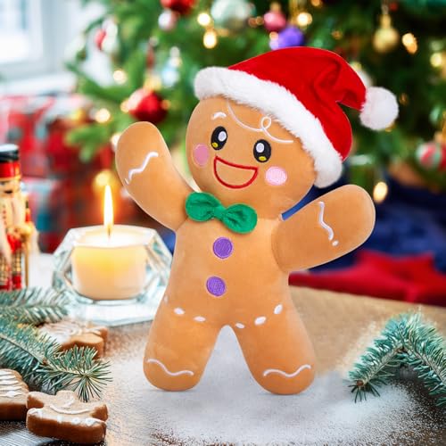 12'' Gingerbread Plush, Christmas Gingerbread Man Stuffed Animal, Cute Xmas Doll Plush Toys, Christmas Decor Gift for Toddlers Kids Indoor Home