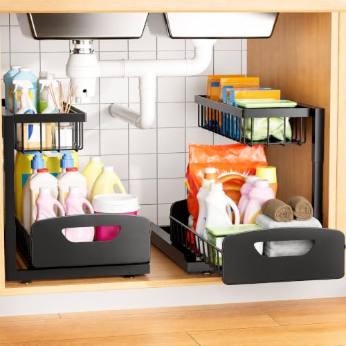 Under Kitchen Sink Organizer, Metal Pull Out Bathroom Organizers and
