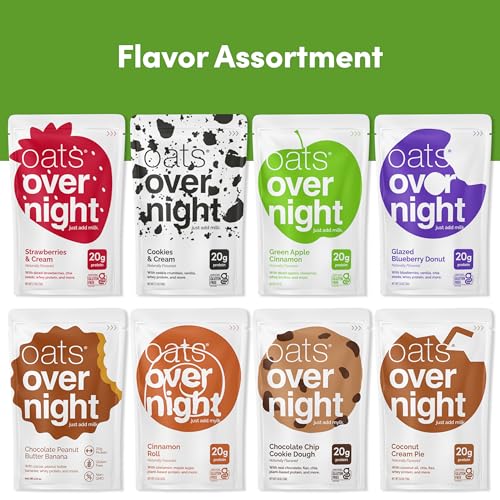 Oats Overnight Party Variety Pack - High Protein, Gluten-Free 2.6oz (9 Pack) with Shaker Bottle