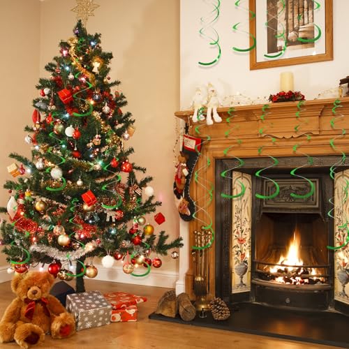 24 PCS Green Hanging Swirl, Sparkle Ceiling Hanging Decorations, Plastic Streamer Party Decorations with Double-Swirls and Single-Swirls for Birthday Decorations, Christmas£¬Graduation, Baby Shower