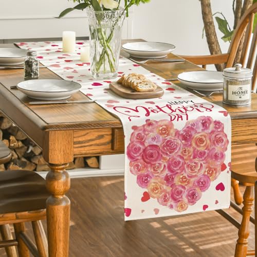 Love Heart Mother's Day Table Runner 13x72 Inch Spring Floral Home Decor
