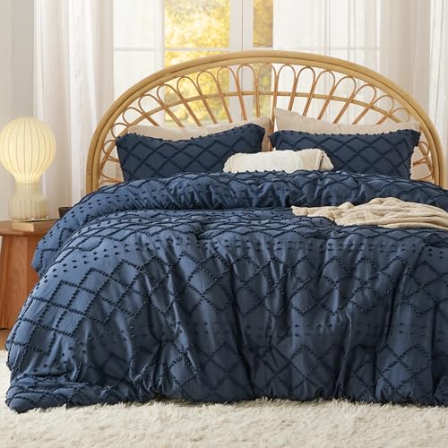 Bedsure Boho Navy Comforter Set Oversized King - Tufted, Ultra-Soft Bedding