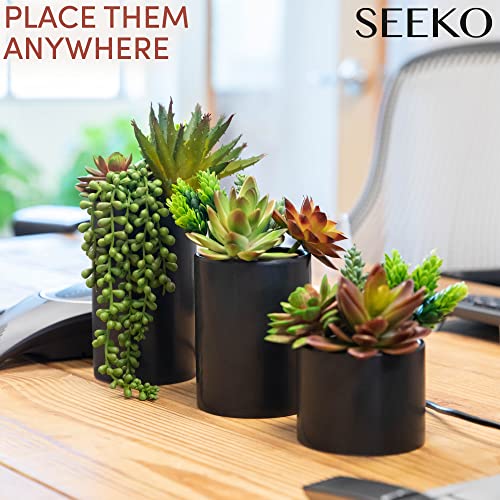 Artificial Succulents Plants in Ceramic Pots - 3 Pack Assorted Faux Office Decor
