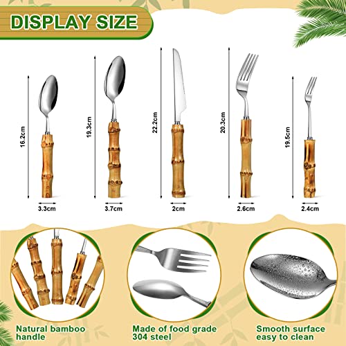 Silver Bamboo Flatware Set for 12 - 60 Pieces - Rustic Dinner Utensils