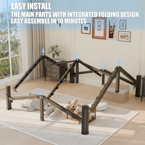 Yitong Angel 14 Inch Queen Bed Frame with Round Corner Legs & Headboard Holes Heavy Duty Steel Platform, No Box Spring Needed