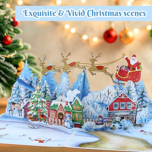 D4DREAM 3D Winter Village Pop Up Christmas Card - Family & Kids Xmas Gift, 3-Winter Village