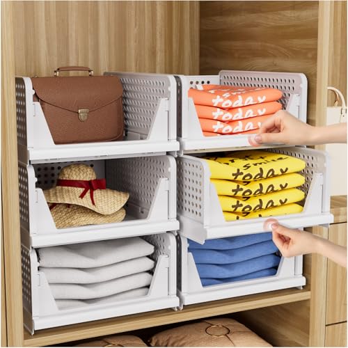 CTSNSLH 5 Pack Stackable Closet Storage Boxes - Multi-Functional Wardrobe Organizers