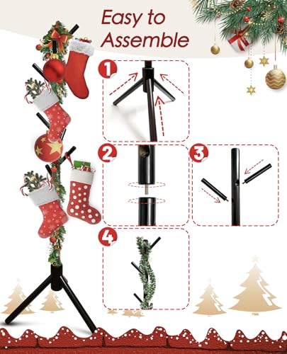 Black Freestanding Christmas Stocking Holder Stand, 8-Hook Wooden Tree