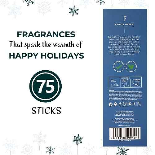 Folkulture Christmas Incense Sticks | Pack of 75 Natural & Non-Toxic Incense for Meditation & Spiritual Practice | Organic Aromatherapy Box | Xmas Scent for Holiday Decorations