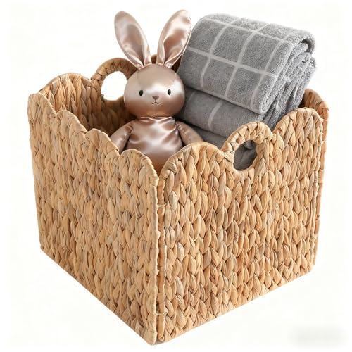 Natural Wicker Storage Baskets Set - Light Beige 12x12 Inches 4-Pack