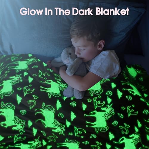 Glow in The Dark Blanket Unicorns Gifts for Kids, Soft Unicorns Blanket Gift Toys for Toddler Girls Age 2-16 Birthday Christmas 50""x60"", A0003