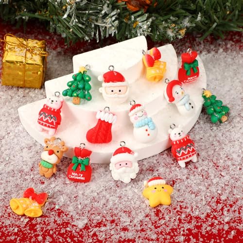 Augshy Christmas Resin Charms for Jewelry Making - 64 Pcs DIY Pendants & Accessories