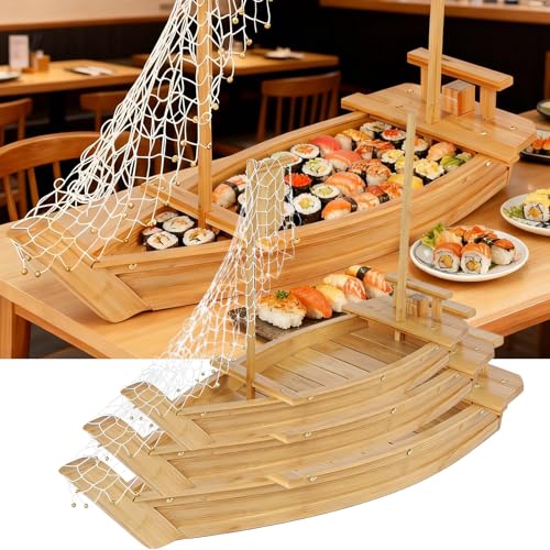 31.5 Inch Bamboo Sushi Boat Serving Tray Extra Large Japanese Wooden Platter