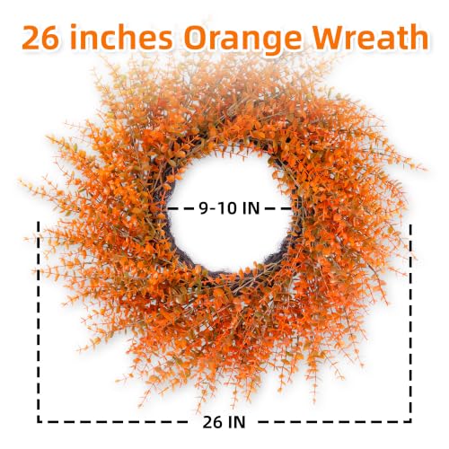 26-Inch Autumn Fall Wreath with Orange Eucalyptus for Front Door & Outdoor Decor