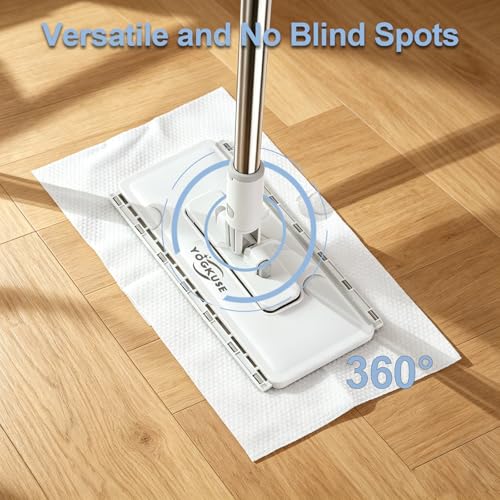 Yogkuse 48-Inch Clamp Mop with 6 Microfiber Cloths - Hands-Free Flat Floor Cleaner