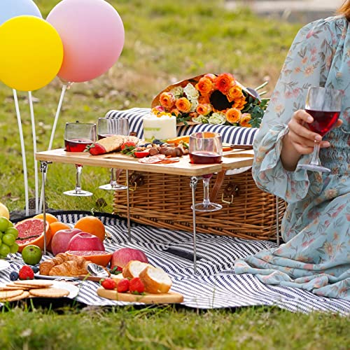Picnic Basket for 4 with Detachable Wine Table - Stripe, L Size