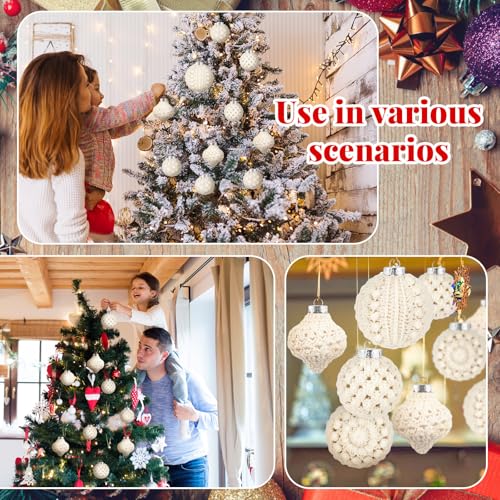 Syhood 24 Pcs Crochet Christmas Ornament Set in Warm White | 5 Styles, 2 Sizes