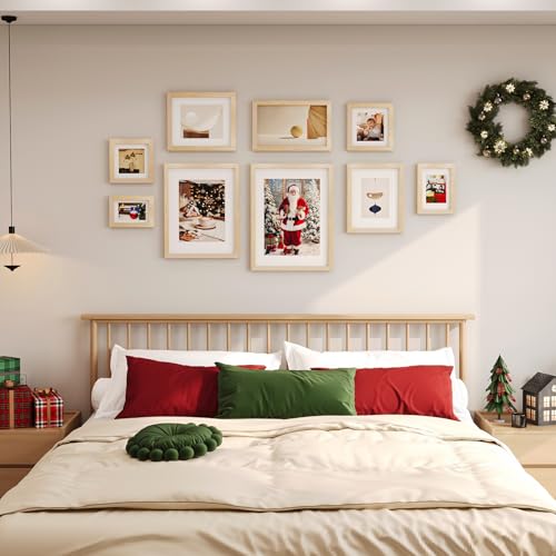 Natural Solid Wood 11x14 Picture Frame Set with Mat and Acrylic Plexiglass - Wall & Tabletop Display - Variation: Natural / 11x14