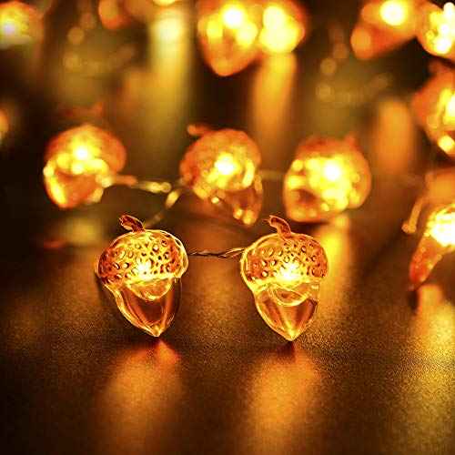 BOHON Thanksgiving Decorations Acorn Lights String 10ft 40 LEDs Fairy String Lights Battery Operated with Remote Fall Lights for Home Autumn Garland Bedroom Christmas Tree Halloween Party Decor