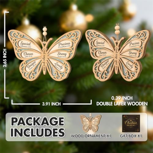 Christian Butterfly Christmas Ornament with Inspirational Message - Religious Gifts for Women