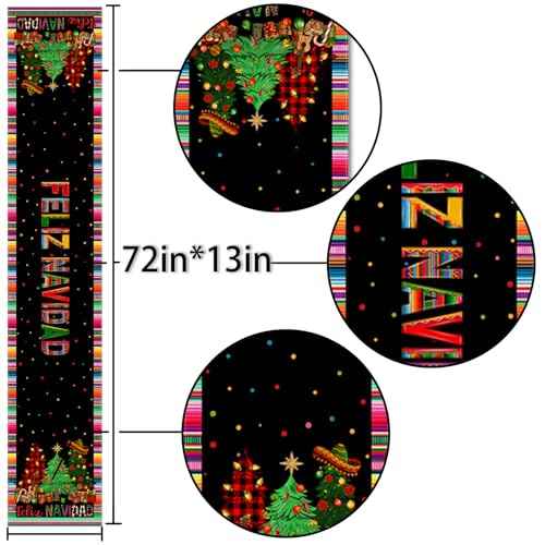 Nepnuser Feliz Navidad Table Runner Mexican Christmas Winter Holiday Party Decoration Home Kitchen Dining Room Decor (Pattern-B, 13" x 72")