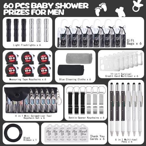 Wishfond Black 60PCS Men’s Baby Shower Prize Set with Multi-Tools & Accessories
