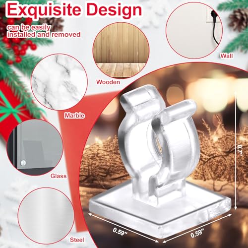 25 Pcs Christmas Light Clips, Clear Adhesive Hooks for Indoor/Outdoor Light Strings (Menkxi)