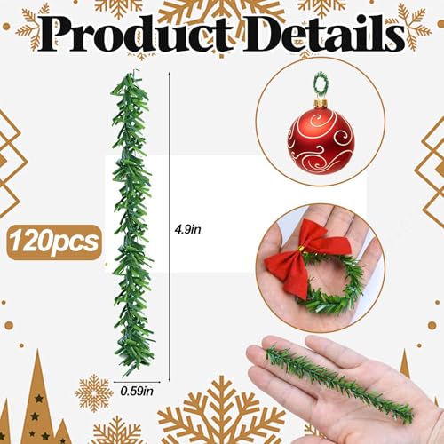 120Pcs 4.7Inch Christmas Ornament Hooks Artificial Pine Needles Decorative Twist Ties Green Flexible Garland Hangers Ornament String For Christmas Tree Lights Holiday Party Decorations Dollhouse Craft