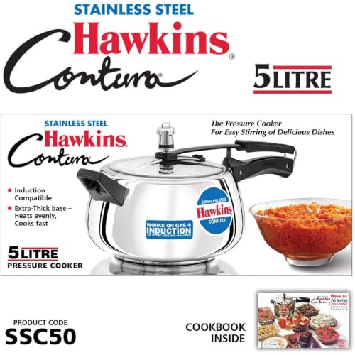 Hawkins 5 Litre Contura Pressure Cooker, Stainless Steel Inner Lid
