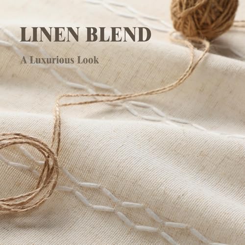 Boho 100% Blackout Curtains 63 Inch 2 Panels Linen Blend Beige