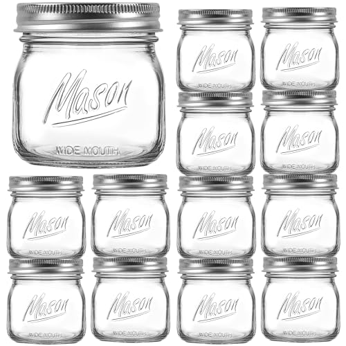 Ieavier 12 Pack 16oz Wide Mouth Mason Jars with Airtight Lids & Bands