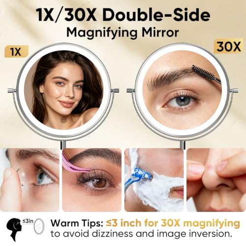FASCINATE 8-inch Chrome Rechargeable Wall-Mounted Double-Sided Makeup Mirror with Magnification