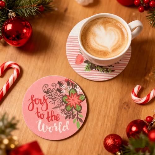 LIBERATECH 8977 Christmas Felt Coasters Set - Holiday Drink Protectors, 6 Pack