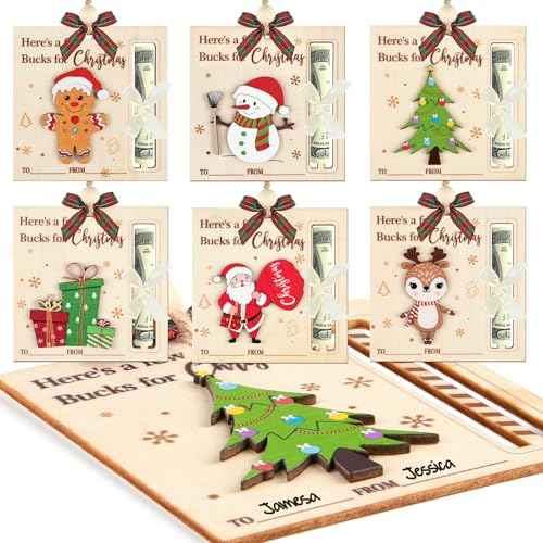 Wooden Christmas Money Holders Ornament,Here¡¯s A Few Bucks for Christmas Hanging Ornament for Cash Checks Gift(6 Pieces)