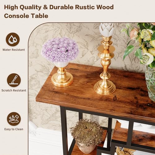 Entryway Console Table with Storage Shelves - Rustic Brown 41.3 Inch Narrow Sofa Table