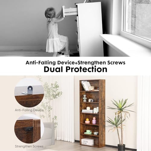 Brown 6-Shelf Tall Bookshelf - Storage Organizer for Books & Home Decor