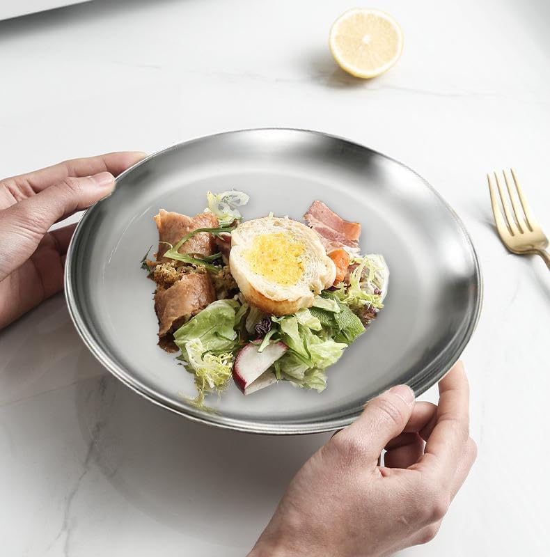 Skiennix 304 Stainless Steel Buffet Plate - Durable BBQ & Dessert Serving Dish | Silver Finish