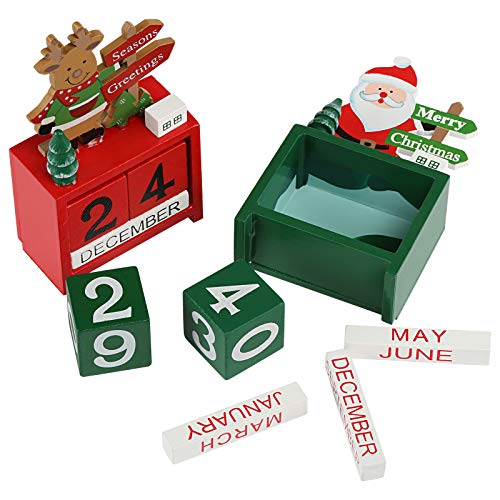 Kesoto 2 PCS Wooden Advent Calendar Christmas Office Decoration, Santa Claus and Reindeer