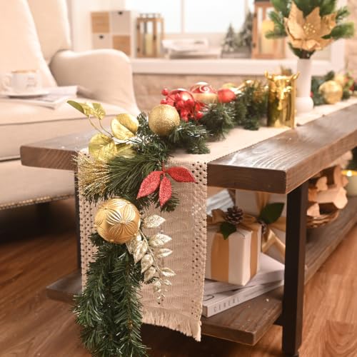 Valery Madelyn 9ft Pre-Lit Christmas Garland with Red and Gold Balls & Bow - Indoor & Outdoor Decor