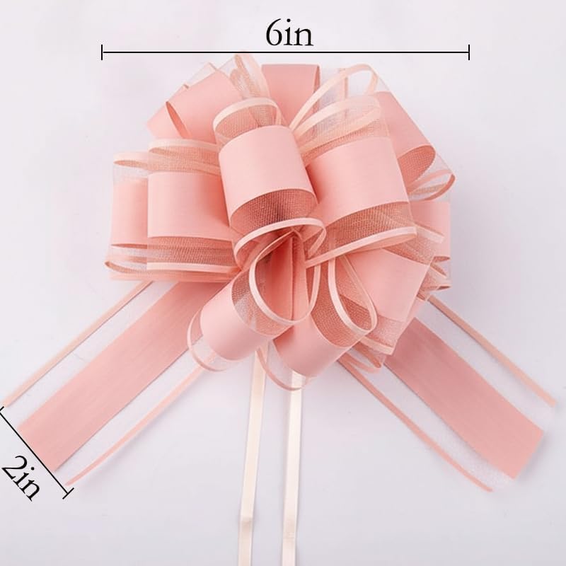 Skiennix 8 PC Large Pull Bows - 6 Inch Pink Gift Wrapping Ribbons for Parties & Weddings