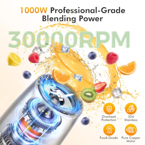Black KOIOS 1000W Smoothie Blender 15-in-1 Set with Twist-Press Design