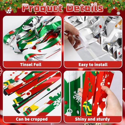 Panelee Christmas Foil Fringe Backdrop 6.6 x 9.9 ft, 2 Pack Holiday Party Decorations
