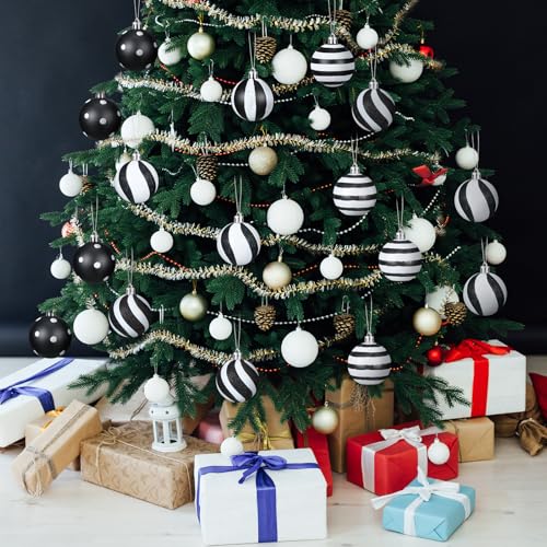 Riceshoot 3.15 Inch Black and White Christmas Ornaments - 24 Pack
