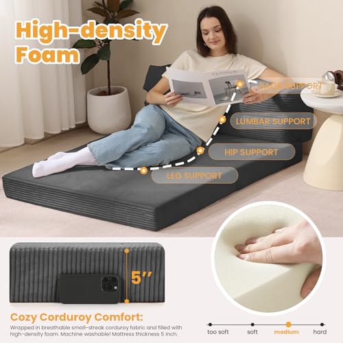 Grey 3-in-1 Folding Mattress Twin Sofa Bed Floor Couch Lounge Sleeper